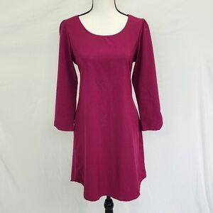 Yeatts Magenta Roll Tab Sleeve Round Neck Casual Dress